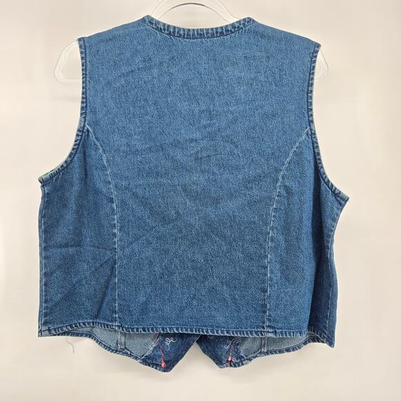 Vintage Ozark Embroidered Denim Vest Size MD 90s Western Grandma Cottage - Picture 4 of 7